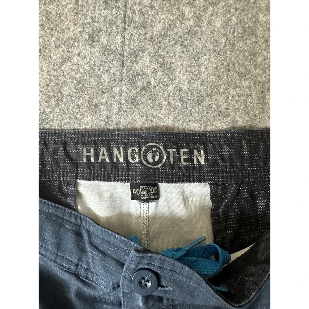 HANG TEN Shorts Mens 40 Blue Button Zip Drawstring Pockets Hybrid Casual Travel